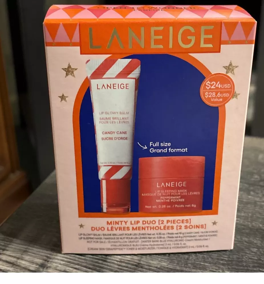 Laneige Minty Lip Duo - Full Size Candy Cane Lip Balm + 8g Peppermint Lip Mask thumbnail