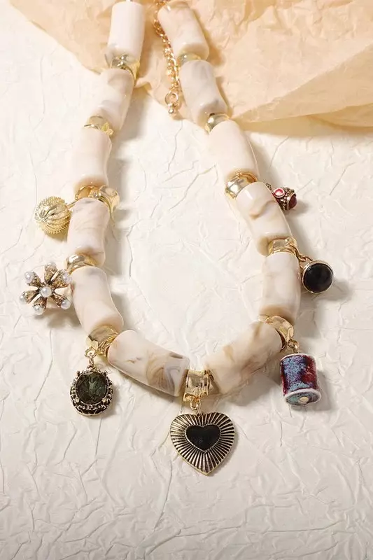 CHUNKY RESIN BAMBOO NECKLACE WITH CHARMS – GOLD ACCENTS thumbnail
