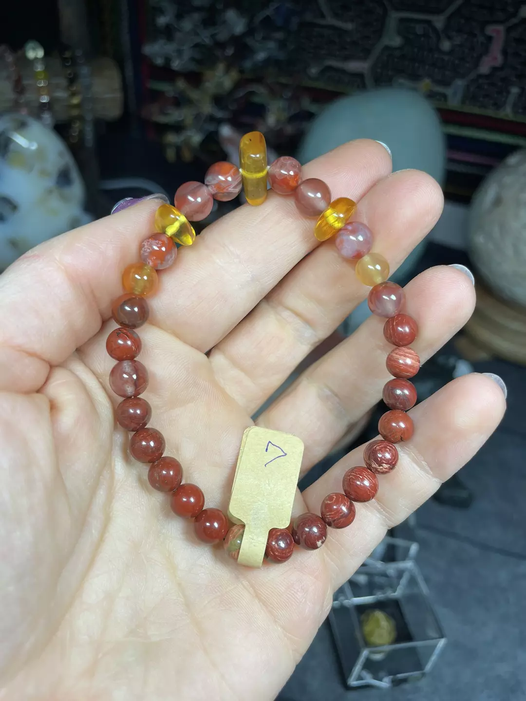Amber / red agate / red jasper bracelet (self made) thumbnail