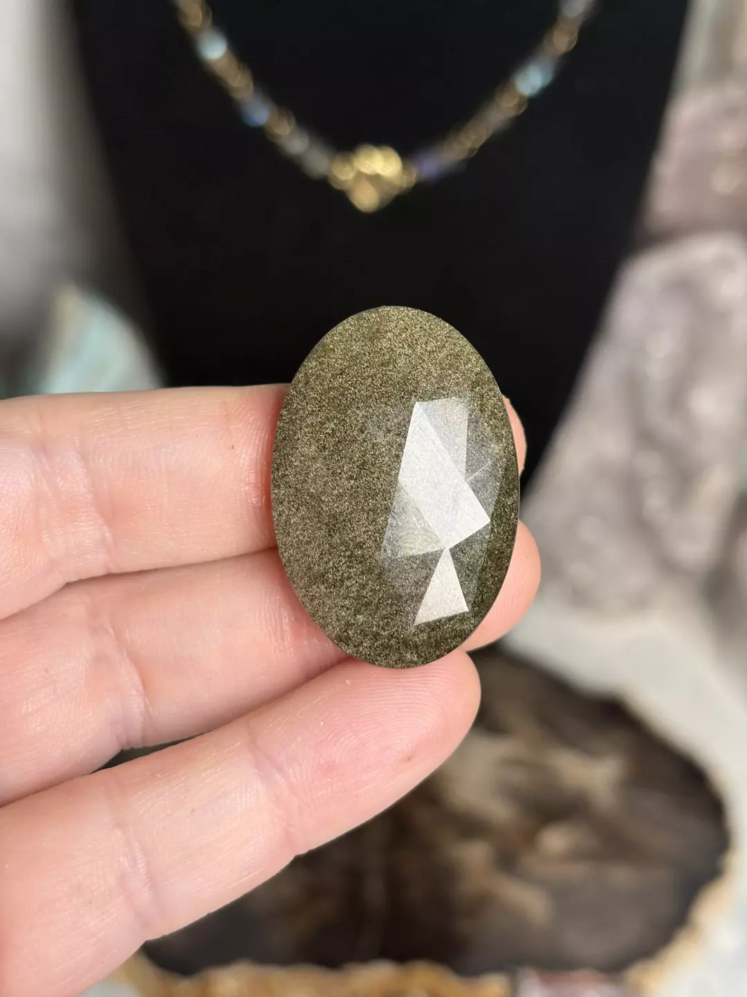 Faceted Gold Sheen Obsidian Oval Cabochon - was $8 thumbnail