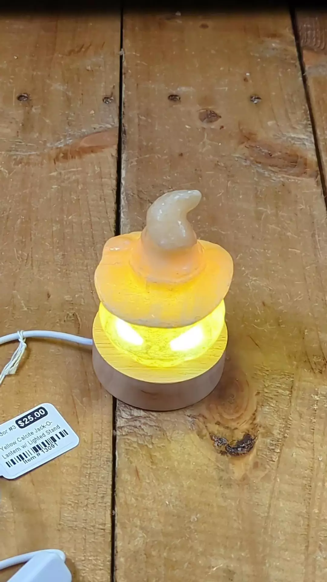 #13091 Yellow Calcite Jack-o'-Lantern w/ Lighted Stand Was $25 thumbnail