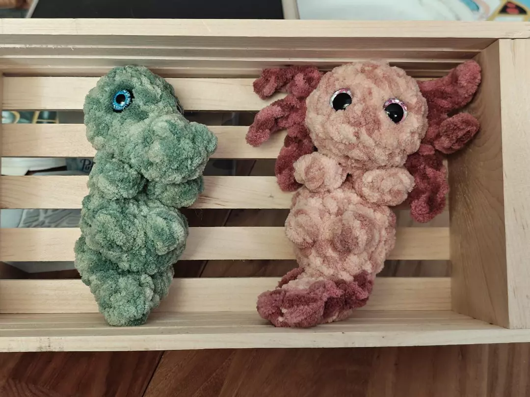 Handmade Crochet Croc and Axolotl Worry Buddies plushie thumbnail