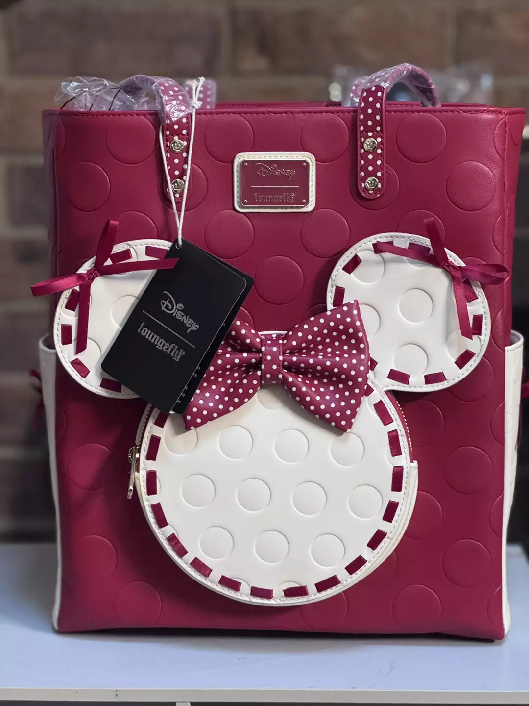 Loungefly Disney Minnie Mouse Polka Dot Ribbon Tote Bag New thumbnail