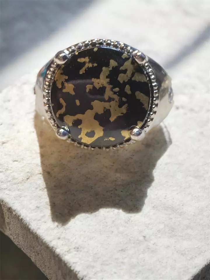 NWT Karis STS Statement Ring Black Gold Cabochon Stainless Steel Cocktail Ring thumbnail