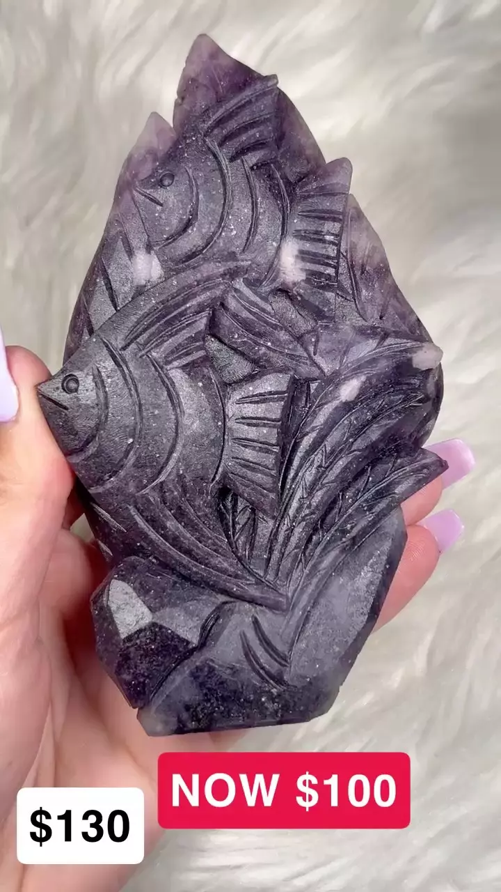 Lepidolite Fishies Freeform (Mineral Oil On It) thumbnail