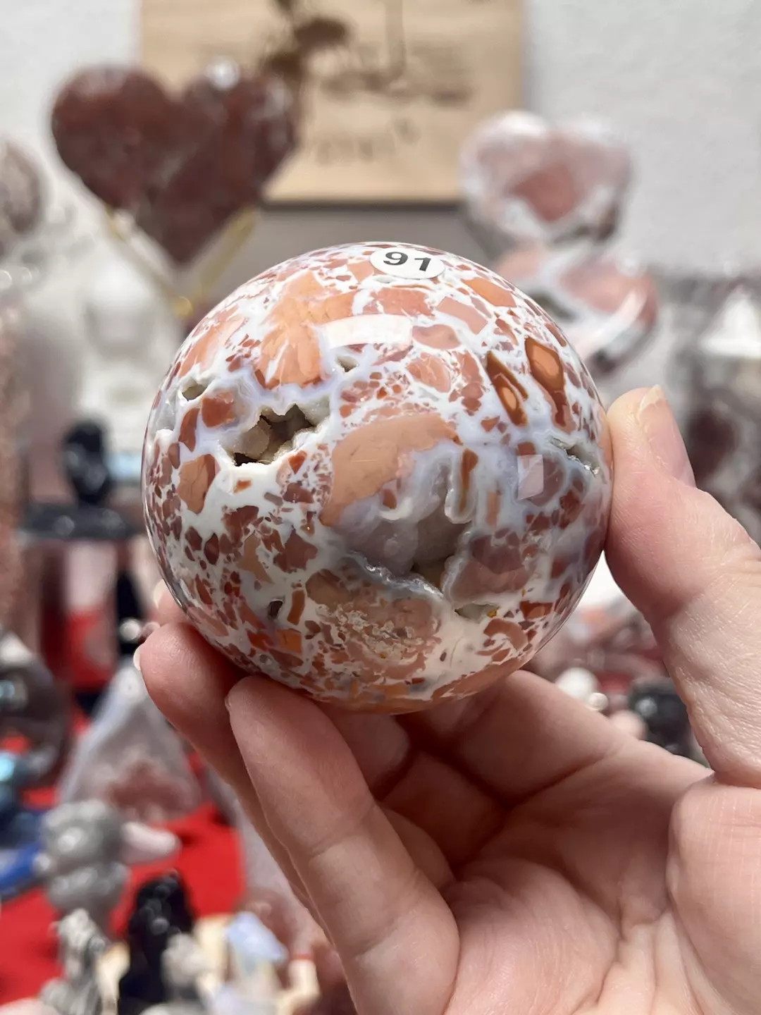 $90| Mosaic Cotton Candy Agate Sphere 66mm thumbnail