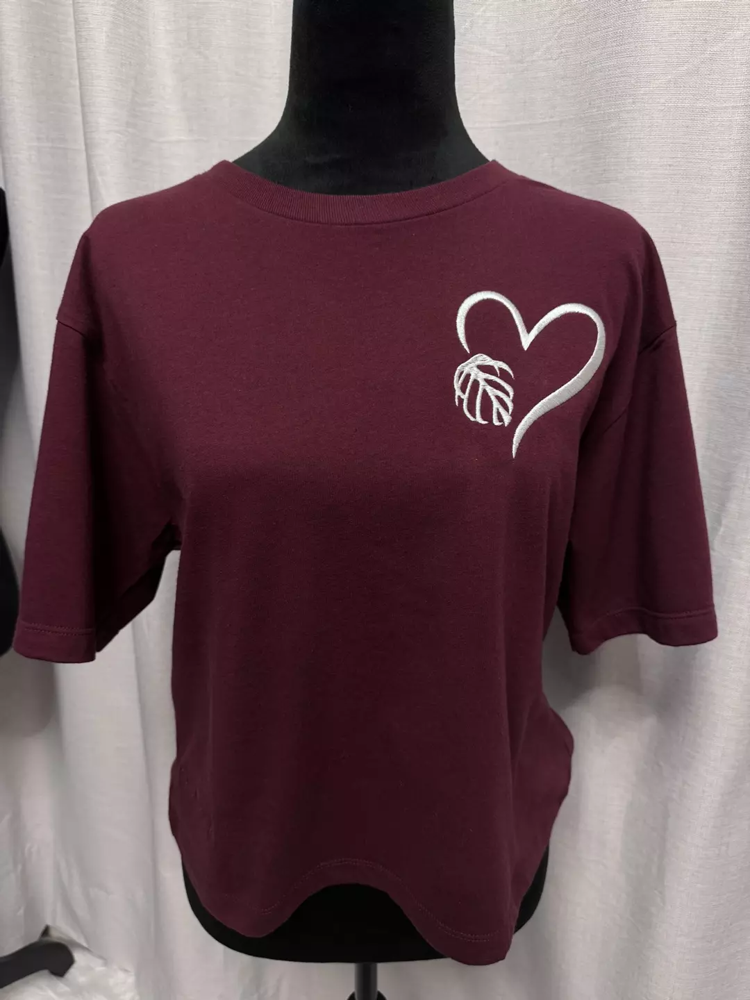 Monstera Sierrana-  Heart Charm- Maroon/champagne - Boxy T - DM size (S,M,L) thumbnail