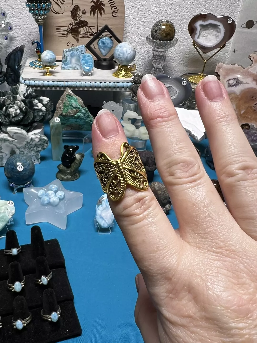 $8| butterfly ring adjustable stainless steel gold covered thumbnail