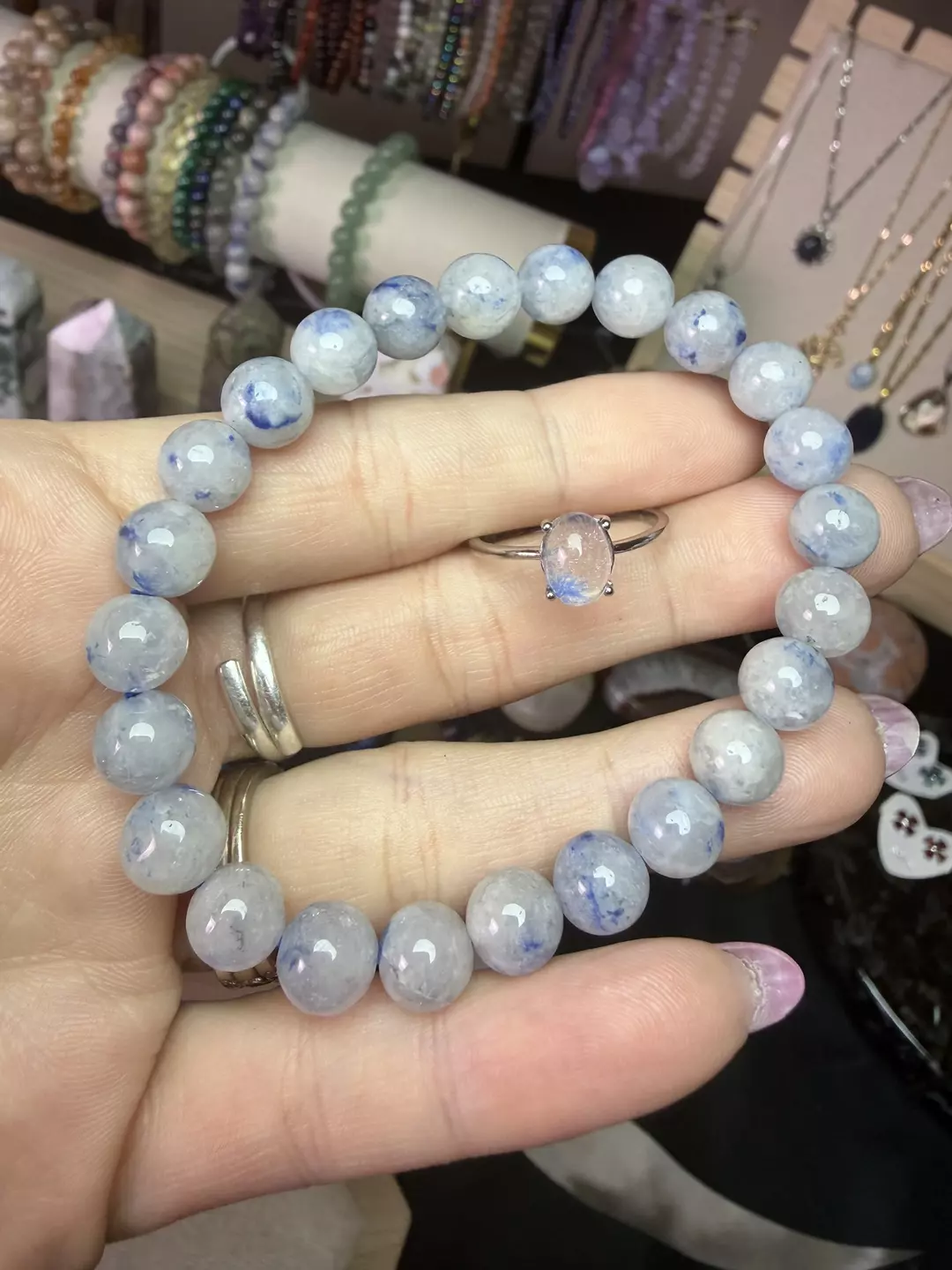 dumortierite adjustable s925 ring and 8mm thumbnail