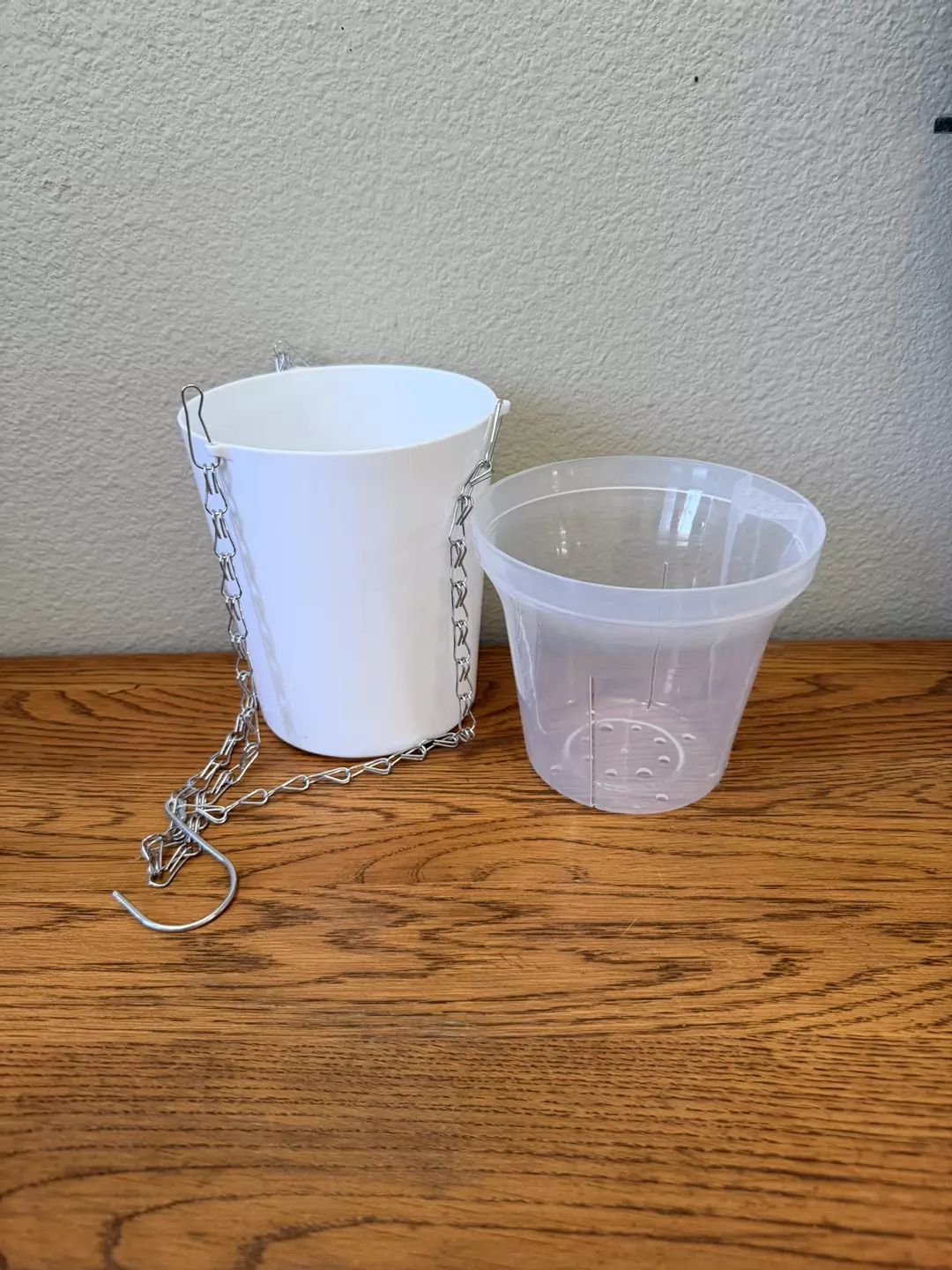 6” set of 3 Hanging self watering pots with clear inner pots thumbnail