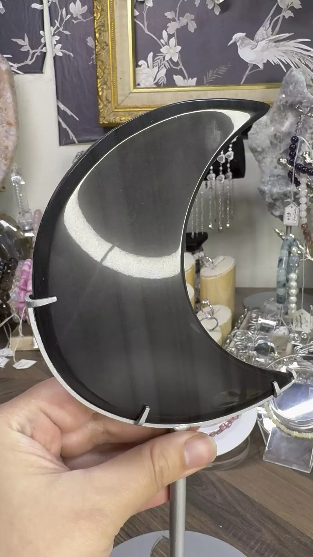 Midnight Lace Obsidian Moon on Stand thumbnail