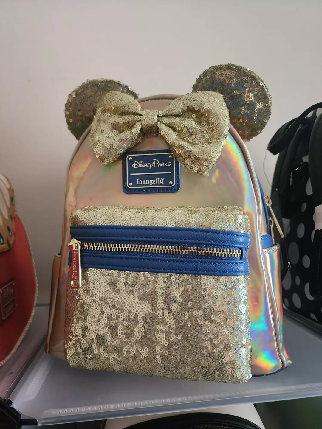 Gold Sequin Minnie Disney Parks Hardtag Loungefly Bag  thumbnail