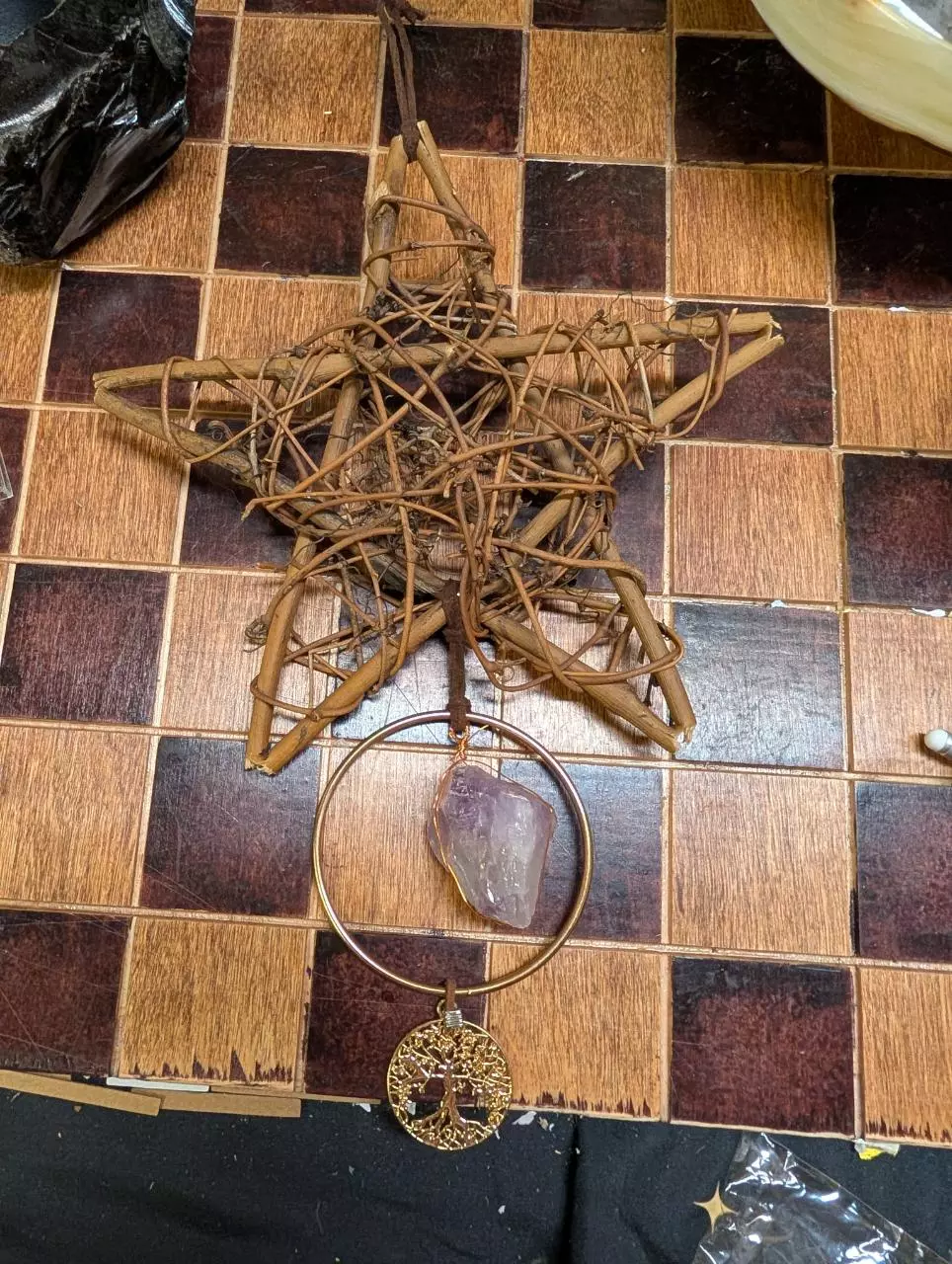 Hanging Wooden Star with Amethyst Chunk thumbnail
