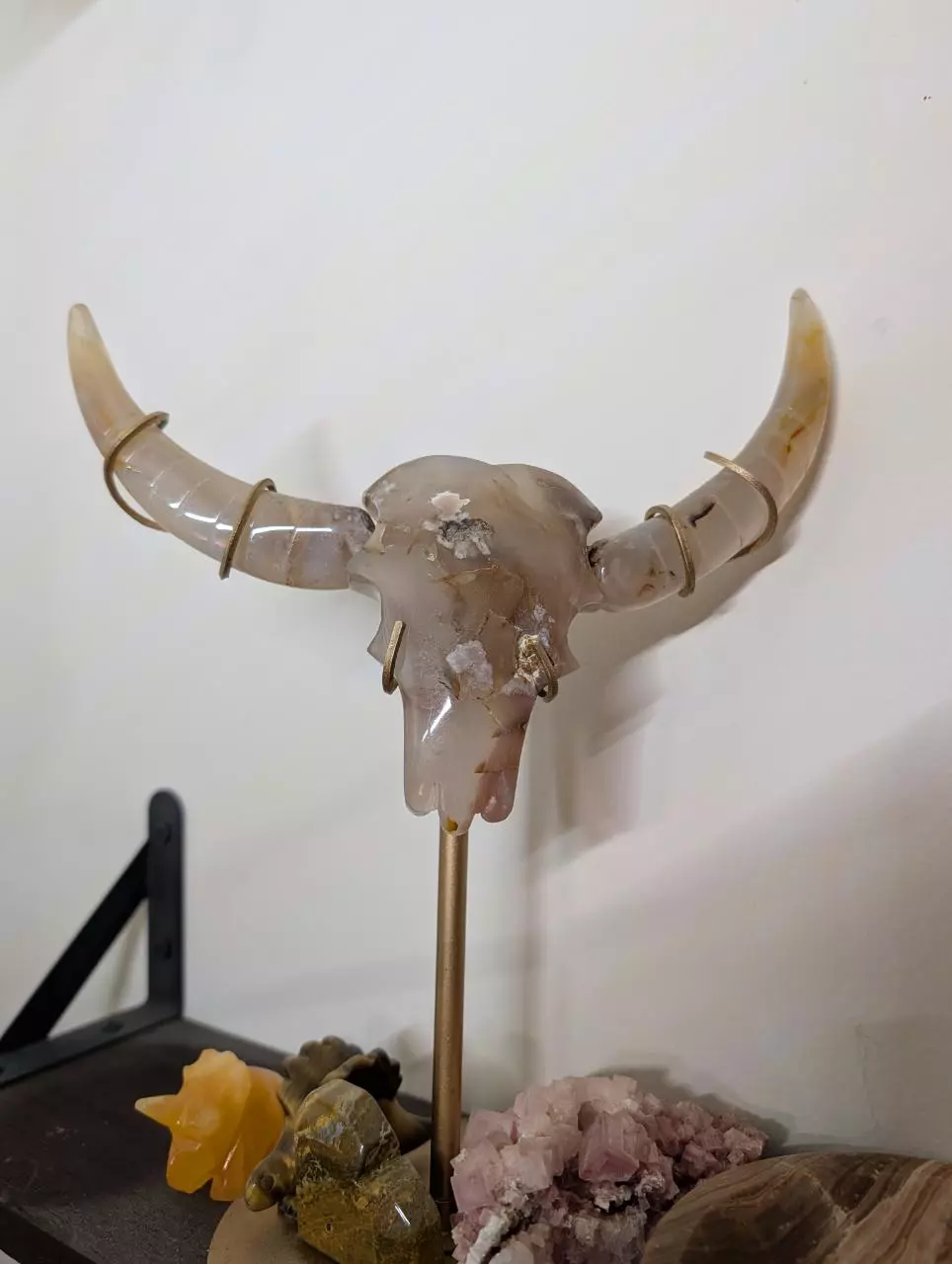 Flower Agate Bull Head with stand thumbnail