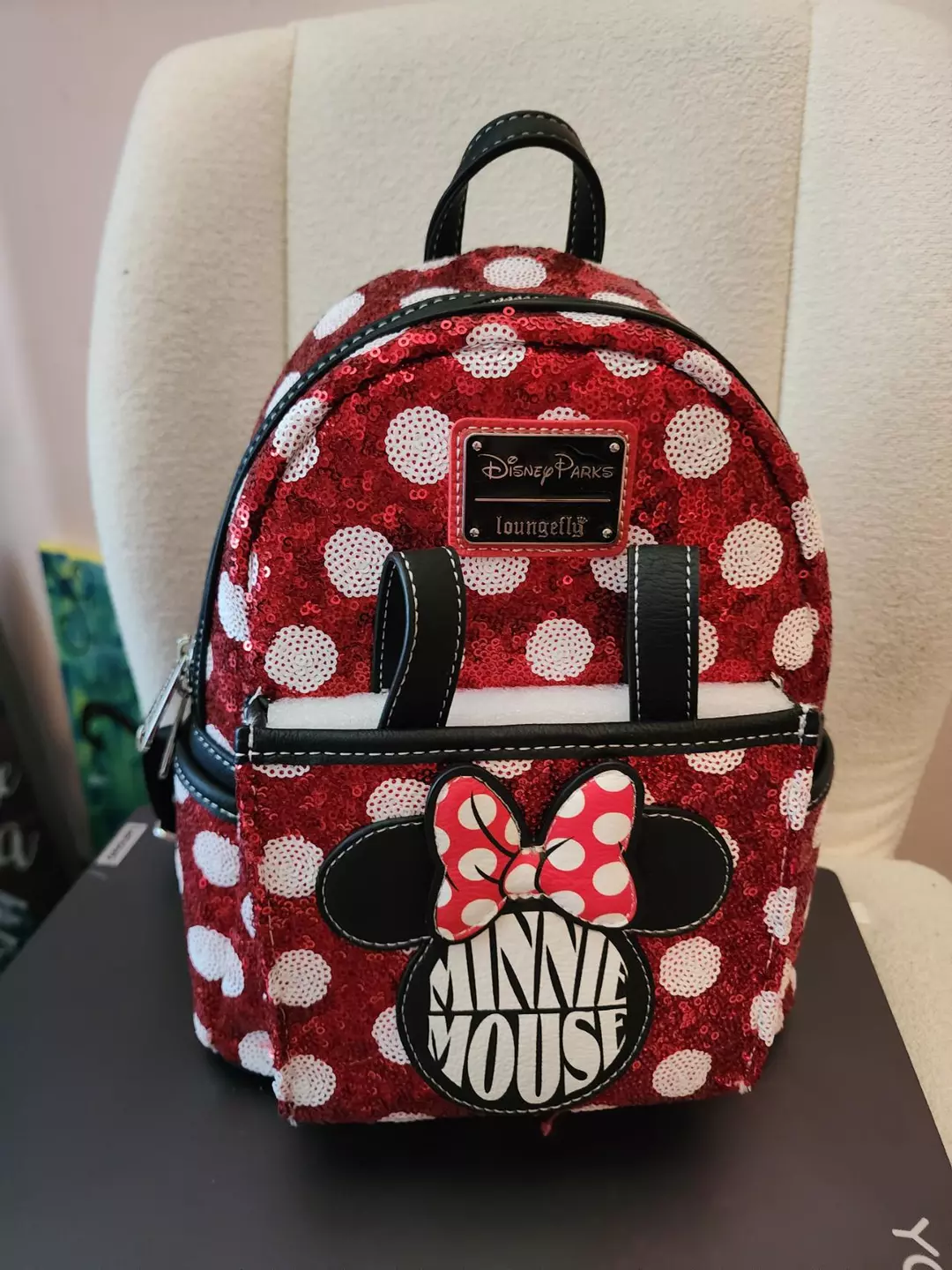 Red sequin minnie ears hardtag Loungefly bag thumbnail