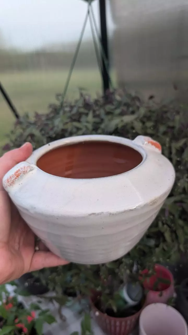 Heavy crock, holds 4 inch pot, no drain hole thumbnail