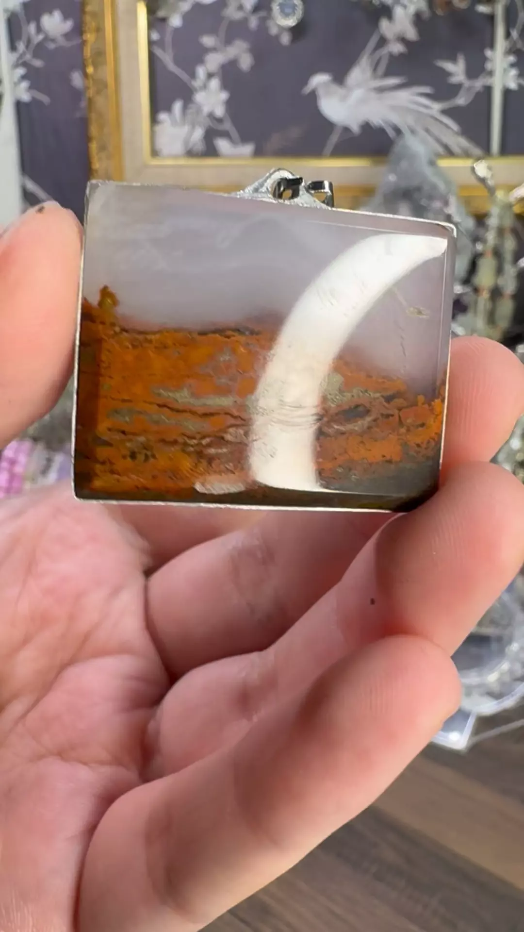 $40|3606 Landscape Moss Agate Bezel Set Silver Plated Pendant • Handmade from Indonesia  thumbnail