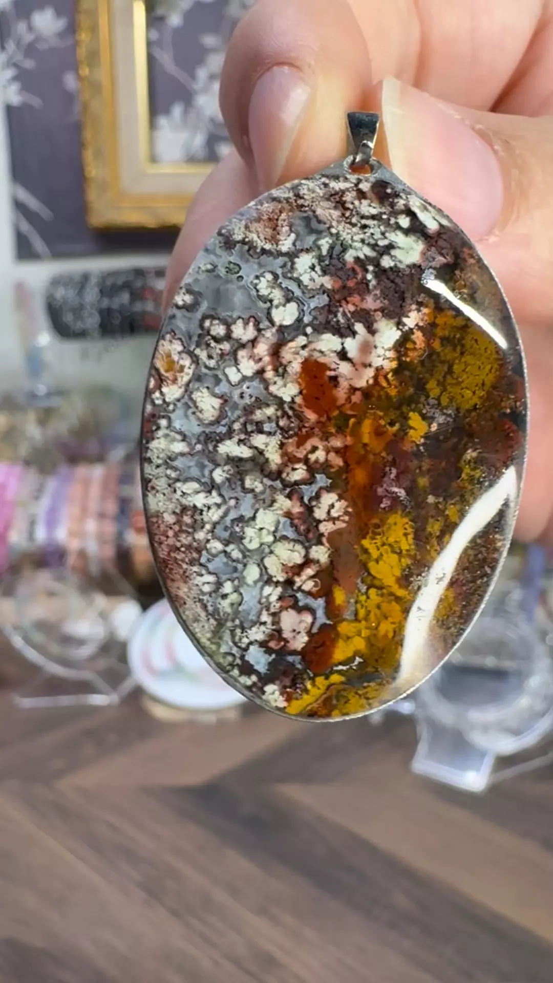 $40|3610 Landscape Moss Agate Bezel Set Silver Plated Pendant • Handmade from Indonesia  thumbnail