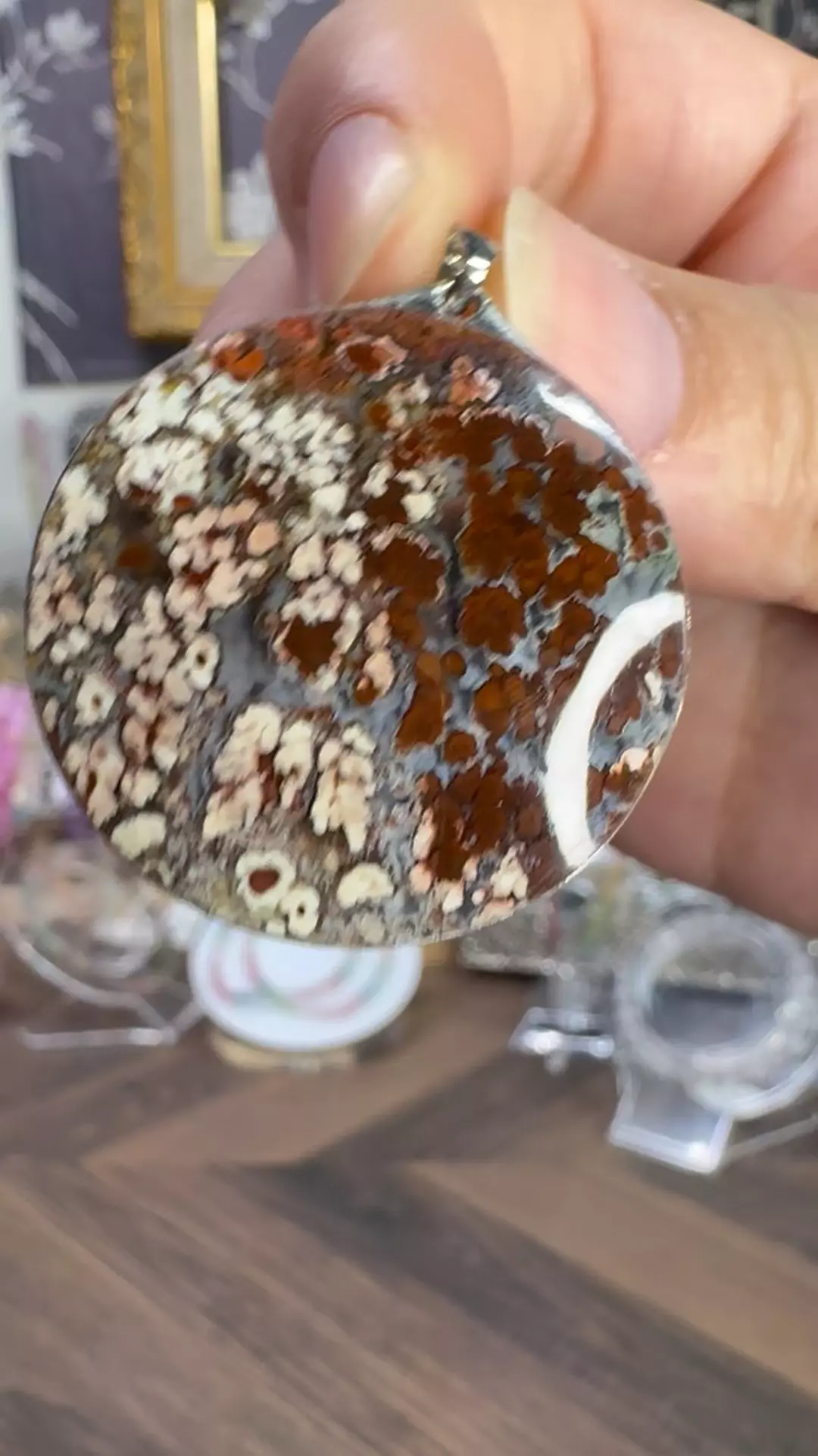 $40|3609 Landscape Moss Agate Bezel Set Silver Plated Pendant • Handmade from Indonesia  thumbnail