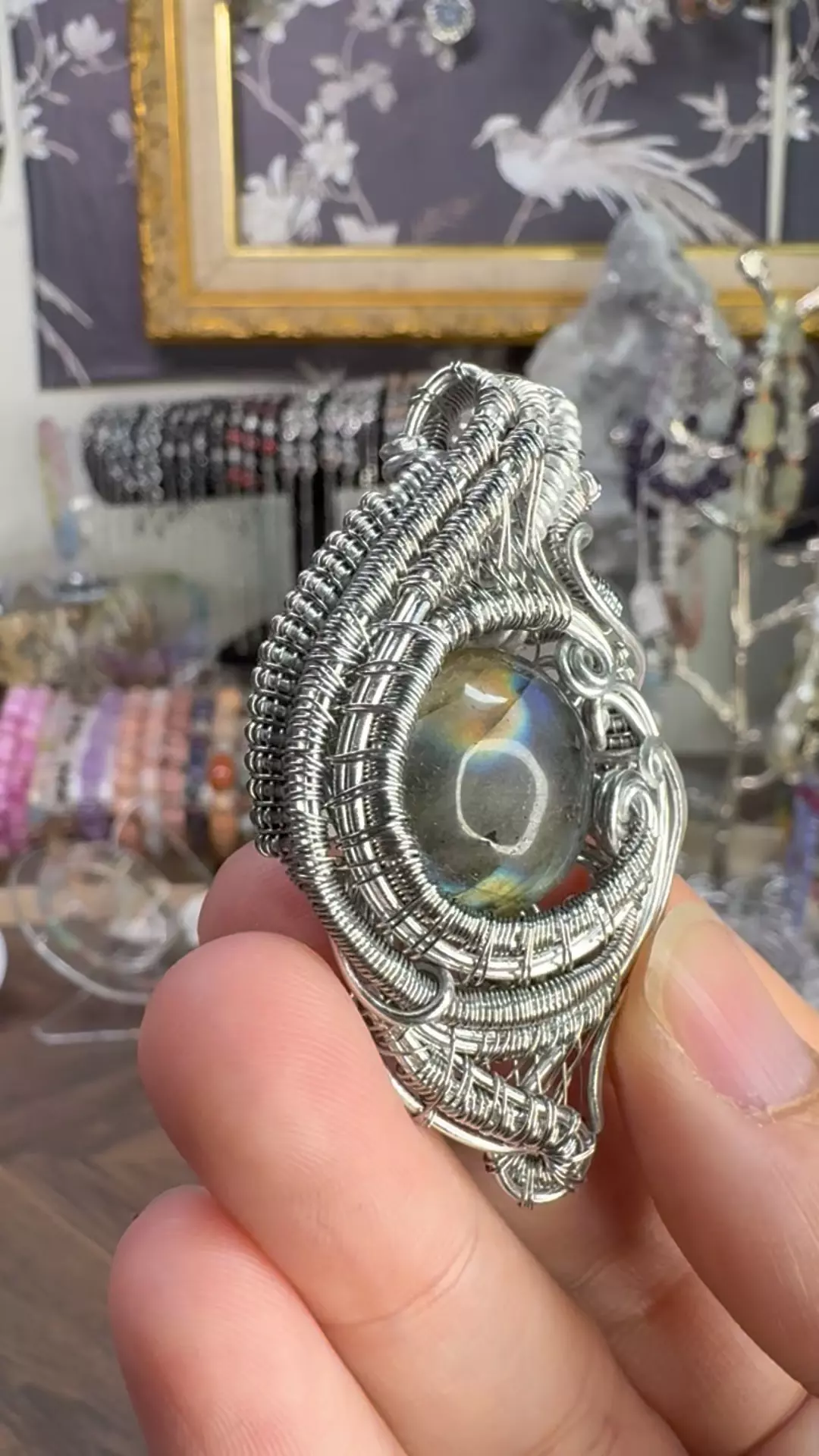 $45|3603 Labradorite Wirewrapped Artisan Silver Plated Pendant • Handmade from Indonesia  thumbnail