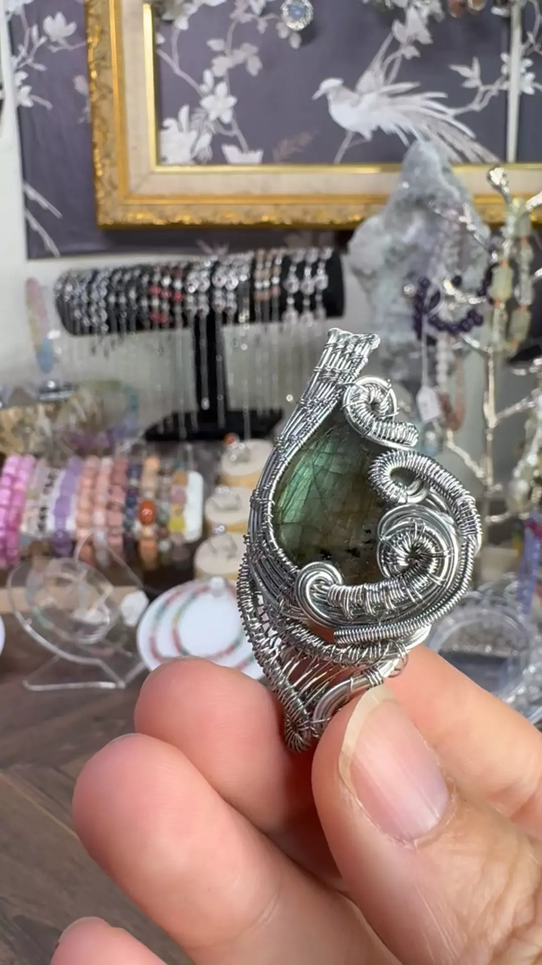 $45|3604 Labradorite Wirewrapped Artisan Silver Plated Pendant • Handmade from Indonesia  thumbnail
