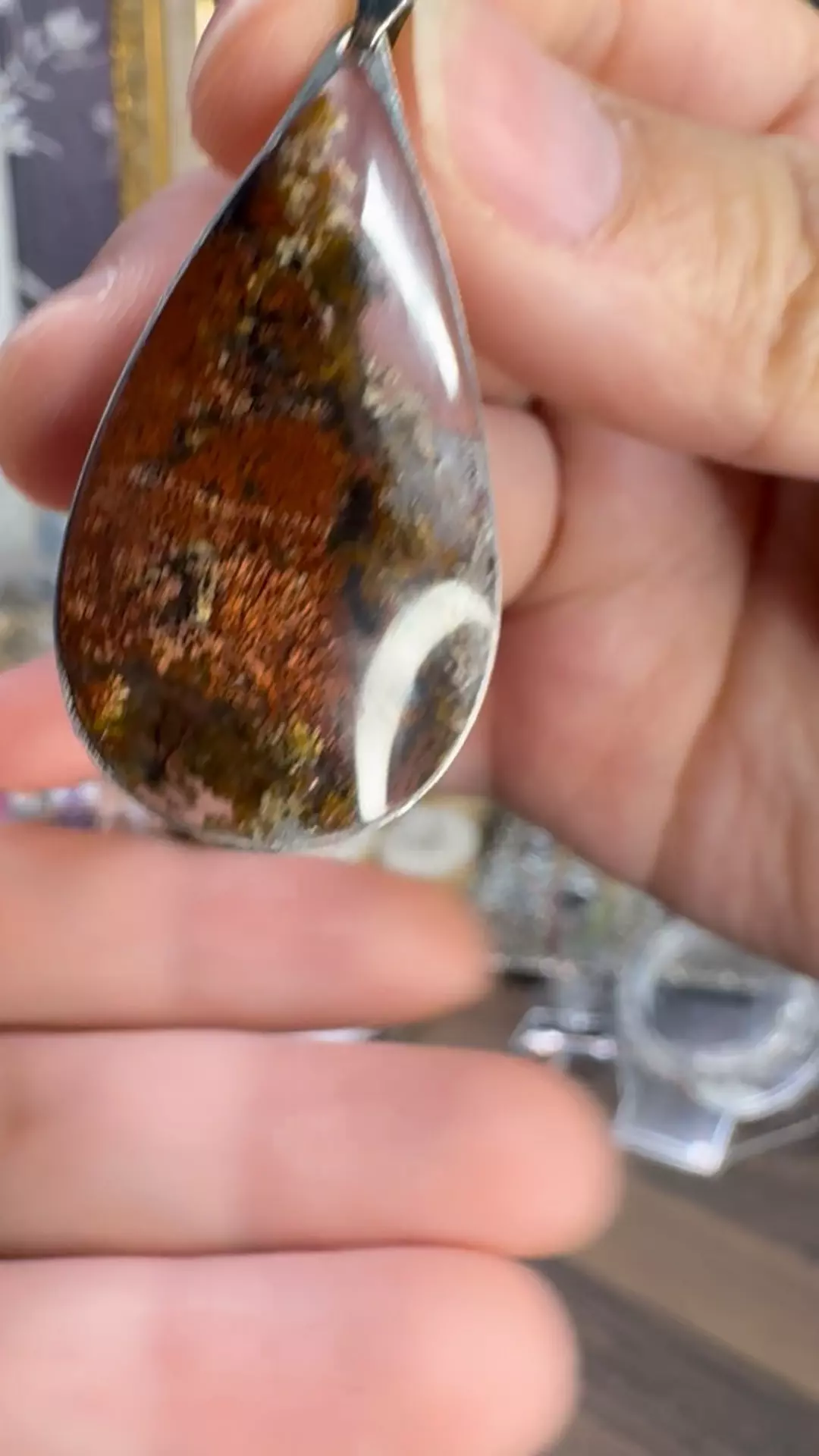 $40|3608 Landscape Moss Agate Bezel Set Silver Plated Pendant • Handmade from Indonesia  thumbnail