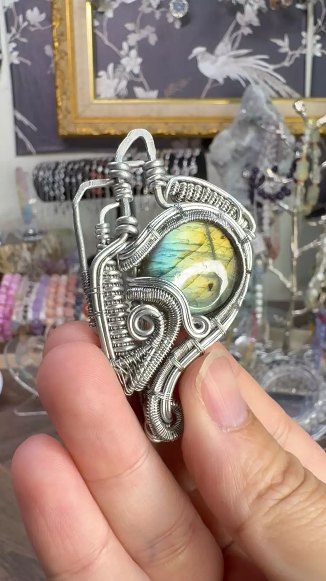 $45|3602 Labradorite Wirewrapped Artisan Silver Plated Pendant • Handmade from Indonesia  thumbnail
