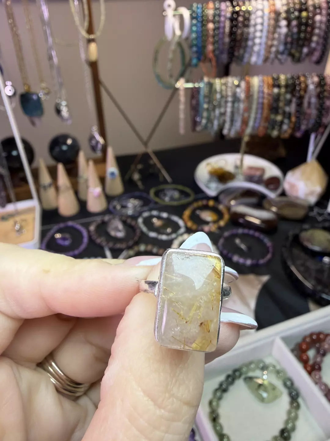 golden rutile s925 sterling silver adjustable ring thumbnail
