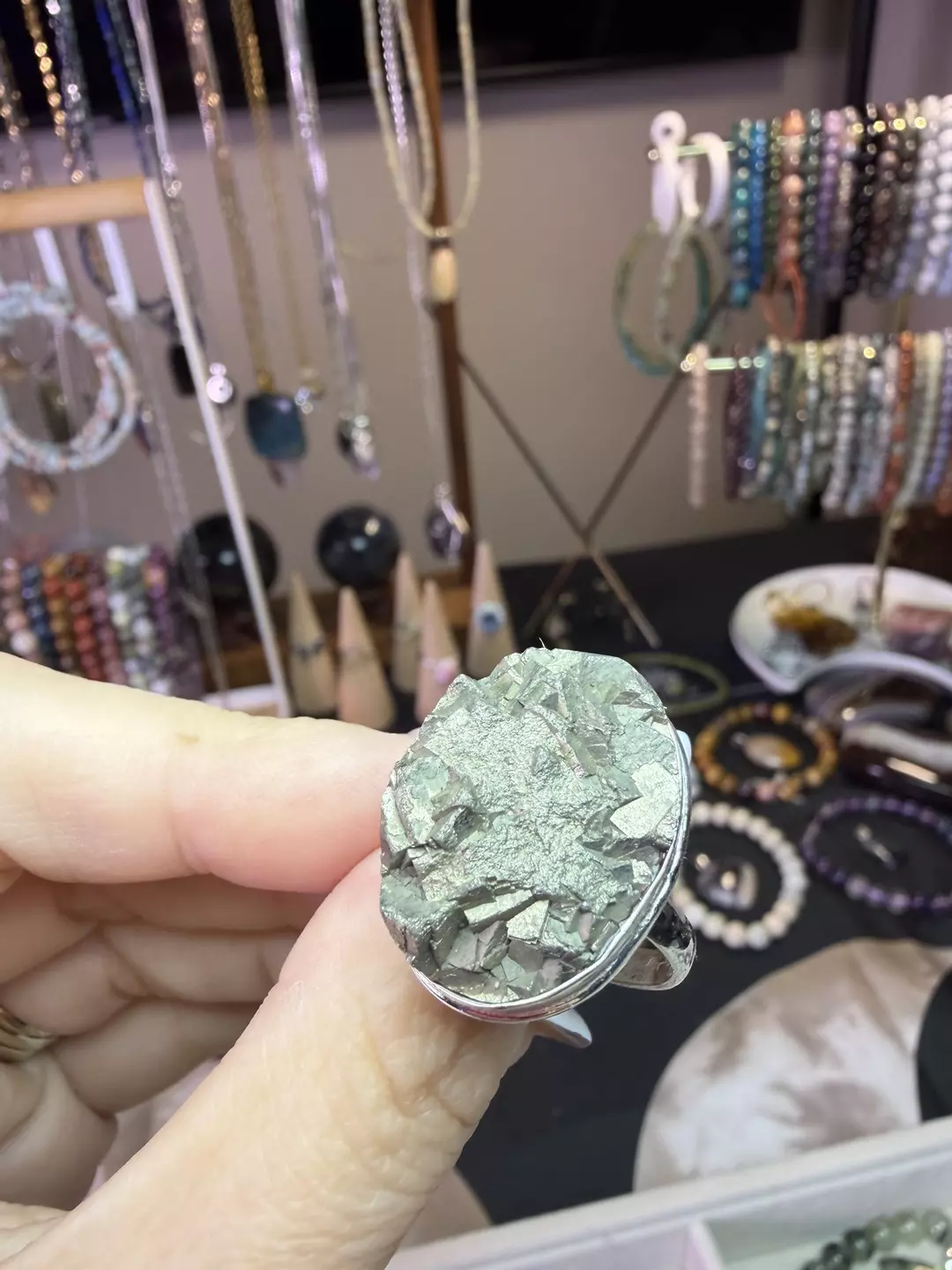 Pyrite s925 sterling silver adjustable ring thumbnail