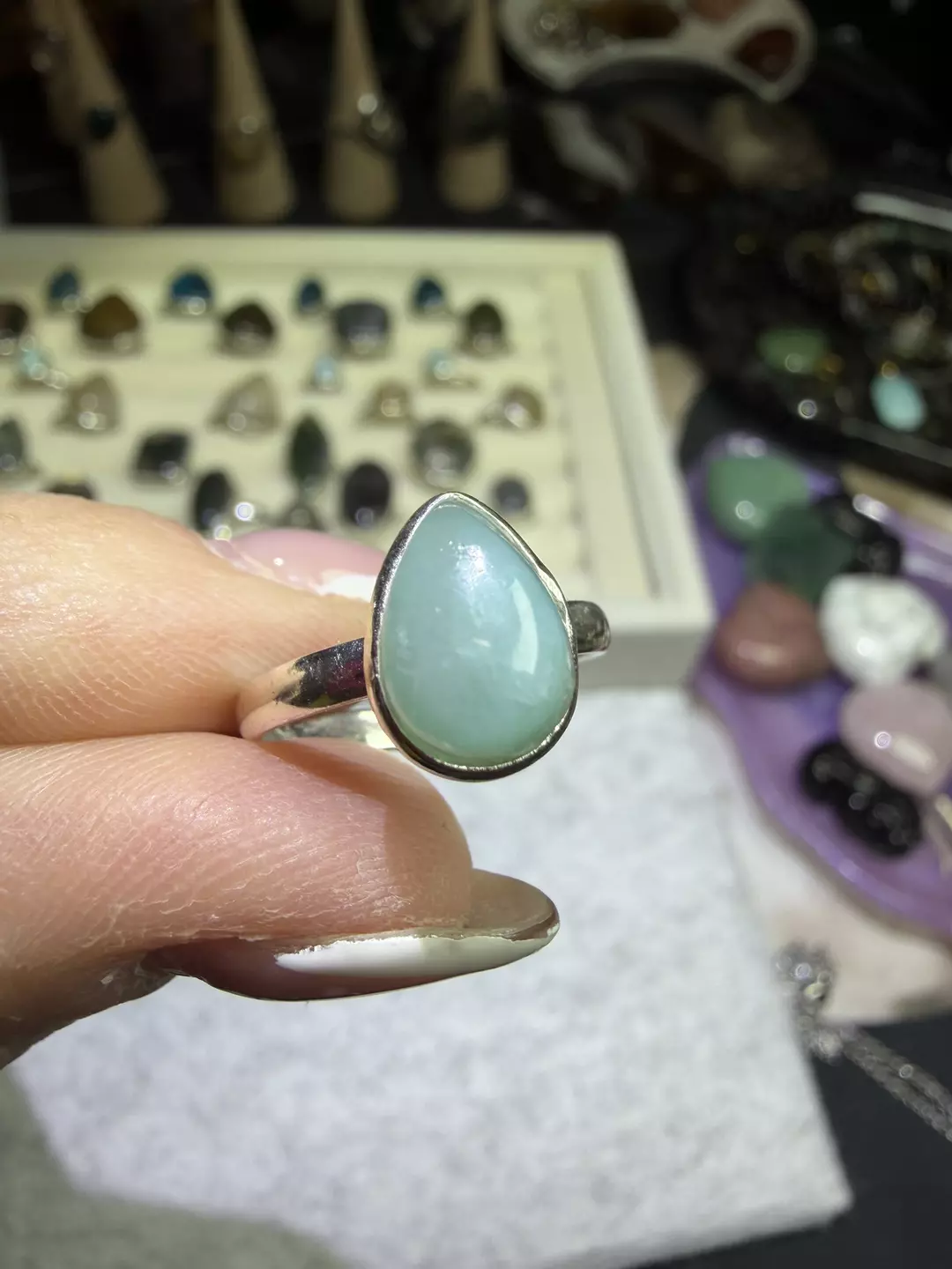 s925 sterling silver larimar adjustable ring thumbnail