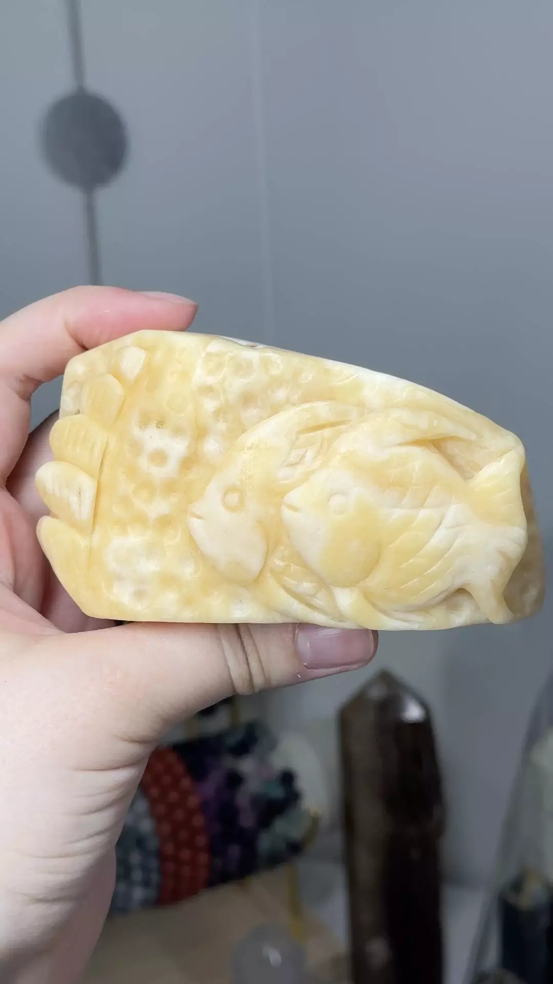 Yellow calcite double fish thumbnail