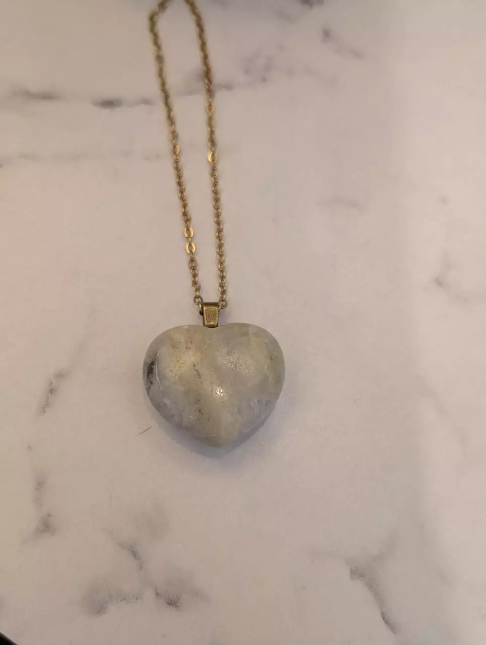 Unknown stone light green on gold tone 20" stainless steel thumbnail