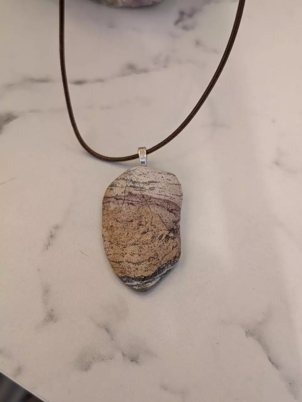 Golden Queen Rhyolite on 22-24" brown adjustable faux leather thumbnail