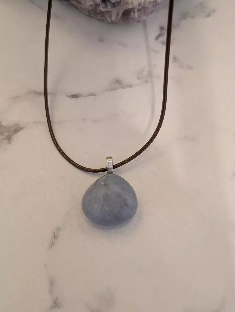 Angelite on 20" brown adjustable faux leather  thumbnail