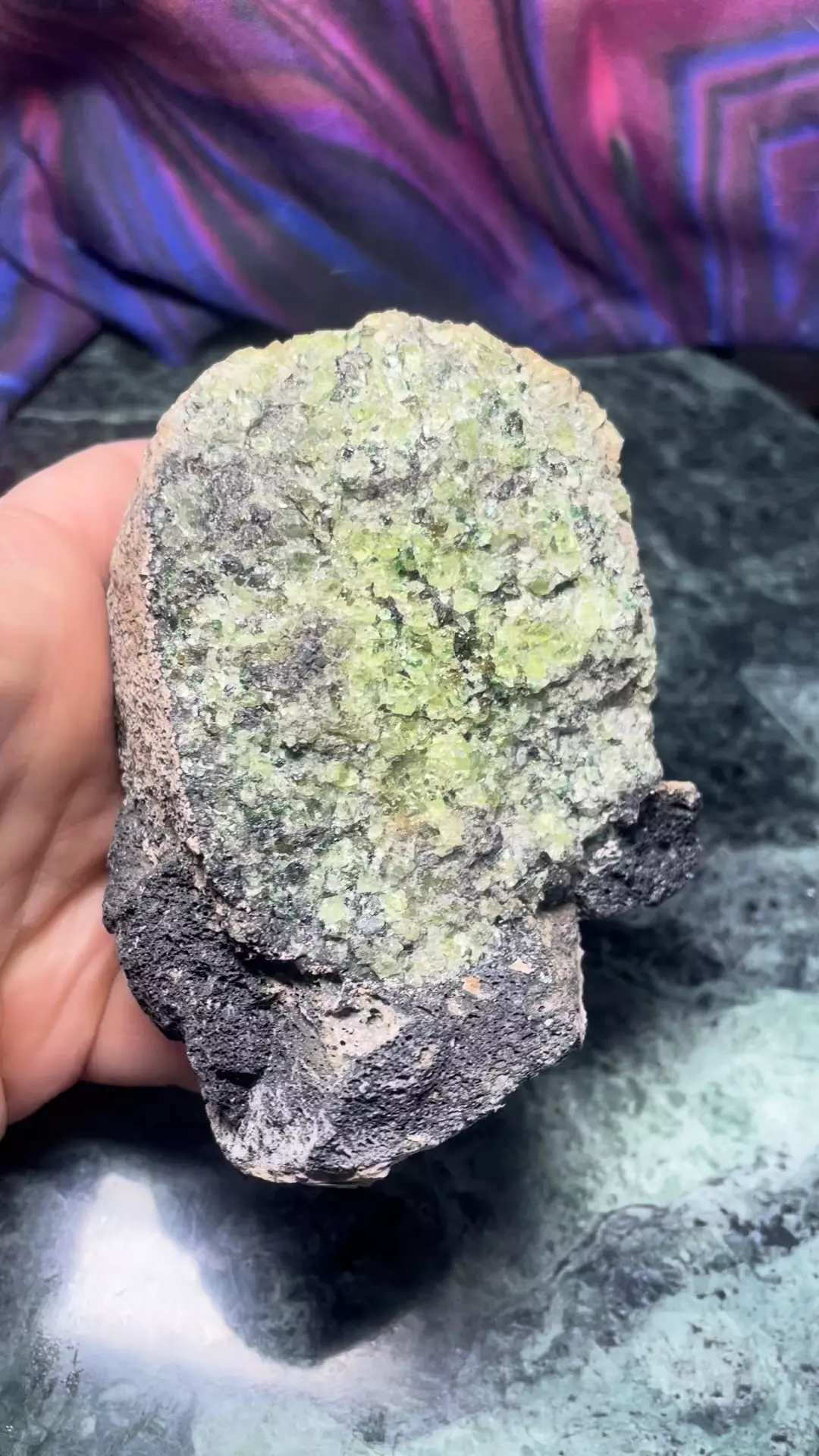 Olivine (peridot) on basalt  thumbnail